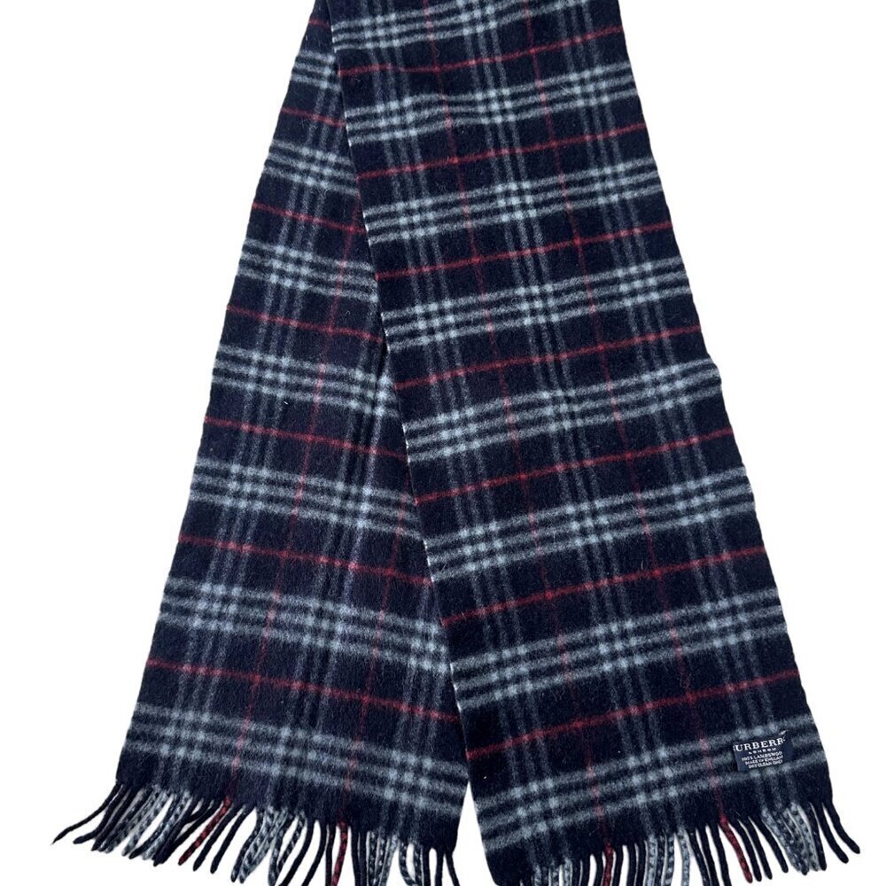 Burberry Classic Check Scarf Black 100% Lambswool Unisex Scarf Made In England